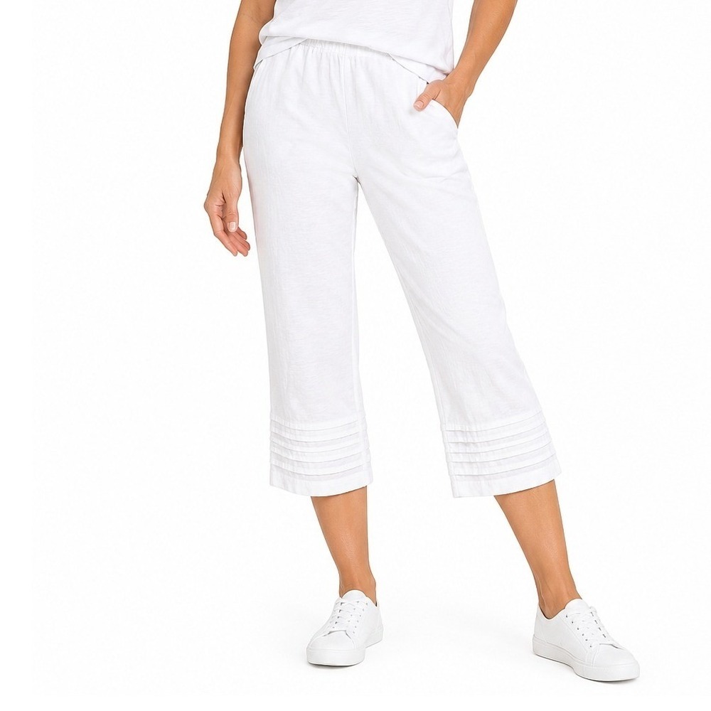 Soft Surroundings Lounge Pants Womens XS White Pintuck Pleated Cuffs Relaxed
